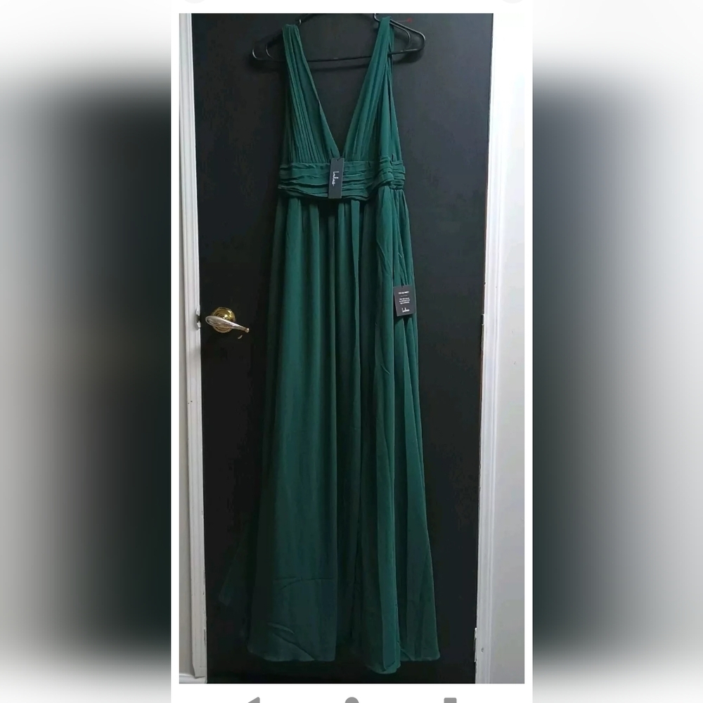 Lulu's Maxi Green Hue Plunge Neck Splice Bridesmaid Formal Small